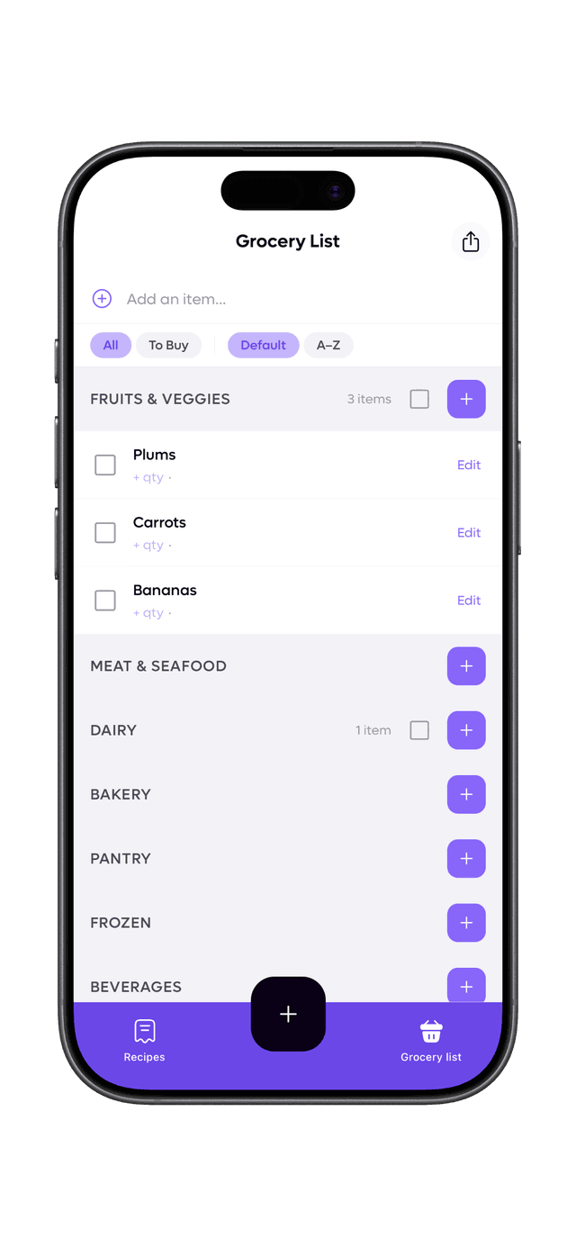 Smart grocery list screen