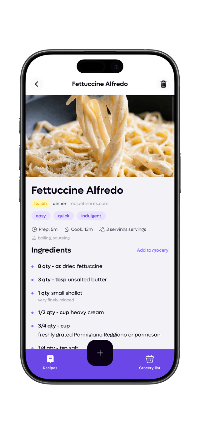 Recipe detail view