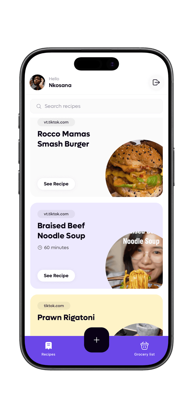 Recipe collection home screen